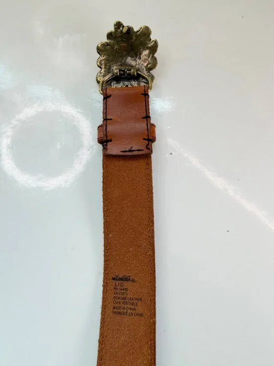 Vintage Genuine Leather Belt with Floral Buckle – Size L/XL - Picture 11 of 12